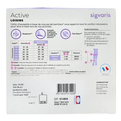 Sigvaris Active Loisirs Bambou Chaussettes Femme Classe 2