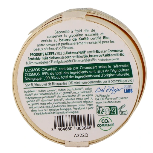 Pur Aloé Savon Aloé Vera 20% Surgras Bio & Équitable