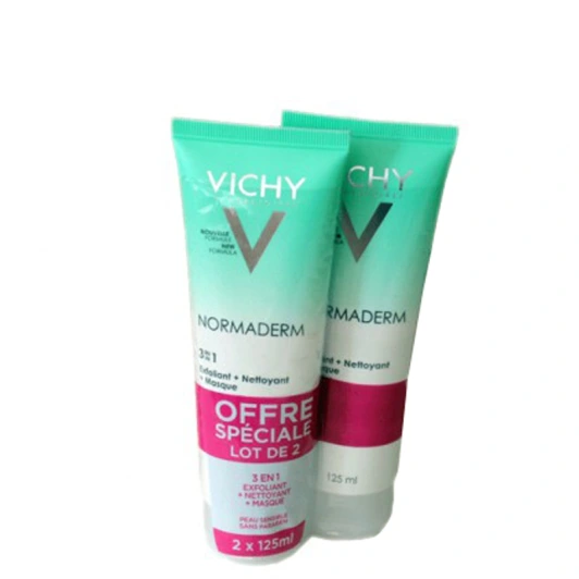 VICHY Normaderm 3 en 1 Exfoliant + Nettoyant + Masque Lot de 2 tubes