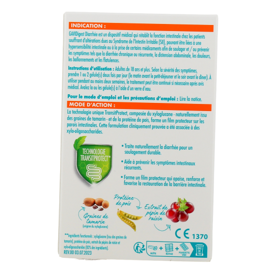 GAVIDigest Diarrhée - 30 Gélules Sans Gluten Et Sans Lactose, Action Rapide, Pour Adultes