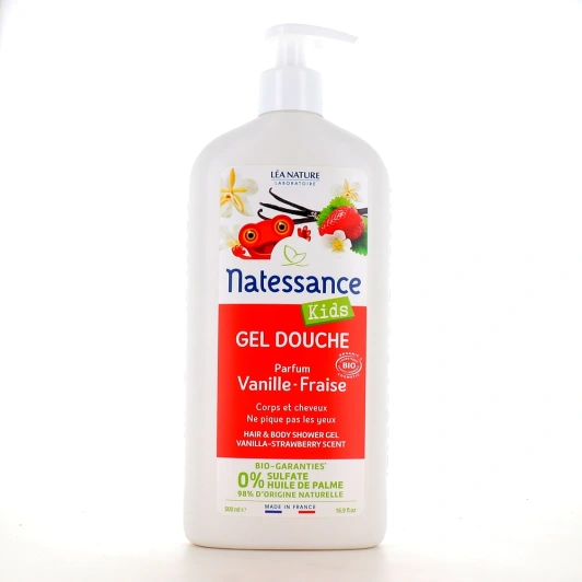 Natessance Kids Bio Gel douche corps et cheveux Vanille Fraise