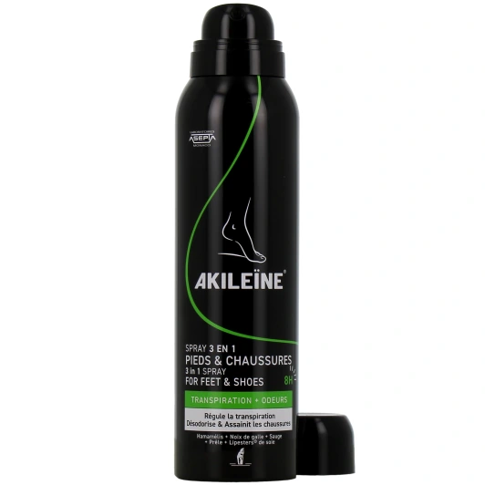 Akileïne Spray Noir 3 en 1 Pieds et Chaussures