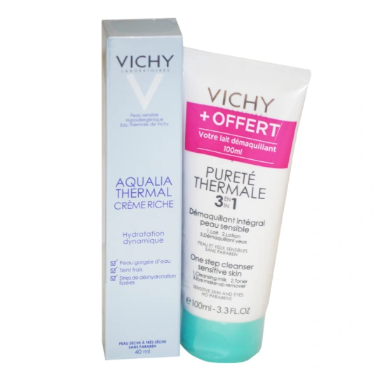 Lot VICHY Aqualia Thermal Crème Riche + Pureté Thermale 3en1 Démaquillant OFFERT