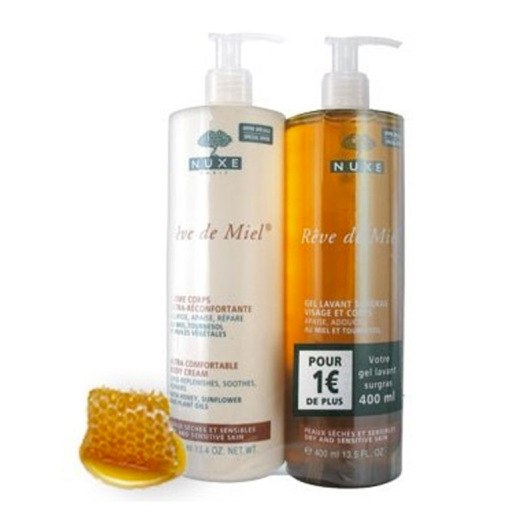 Nuxe - Rêve de miel duo crème corps 400ml + Gel lavant surgras 400ml