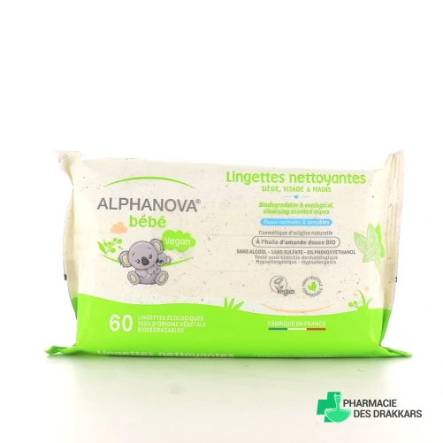 Alphanova Bébé Bio Lingettes Nettoyantes Biodégradables