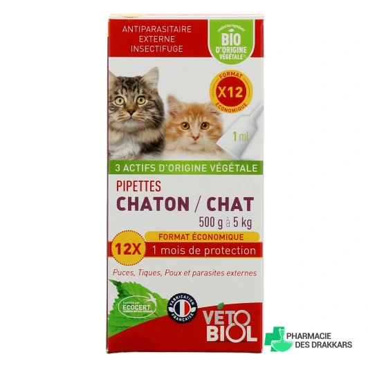 Vétobiol Antiparasitaire Pipettes Chaton / Chat