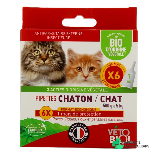 Vétobiol Antiparasitaire Pipettes Chaton / Chat