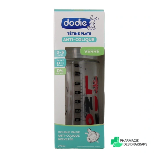 Dodie Sensation+ Biberon Verre Anti-Colique Tétine Plate 0-6 mois