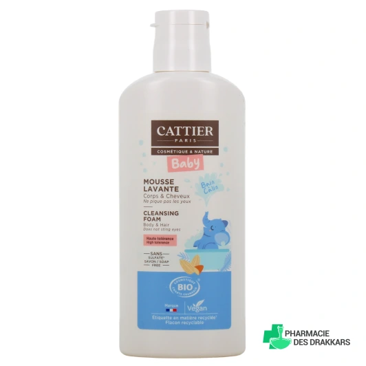 Cattier Bébé Mousse Lavante Bio Cheveux et Corps