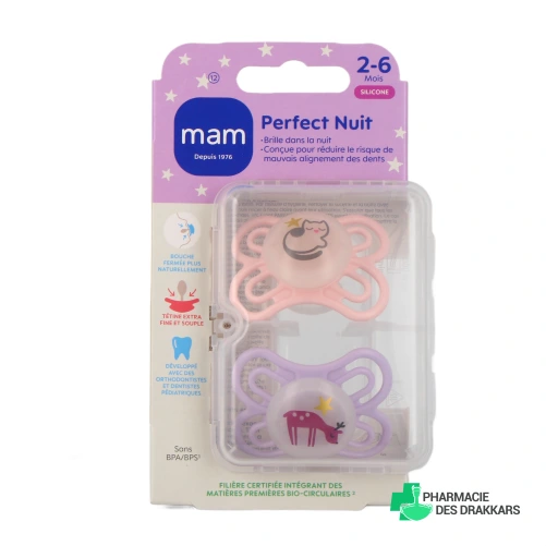 MAM Perfect Nuit Sucettes Silicone 2-6 mois - Vue 360°