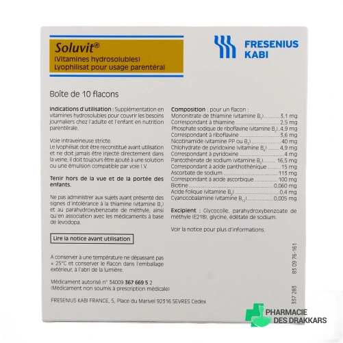 Soluvit Lyophilisat pour Usage Parentéral - Vue 360°