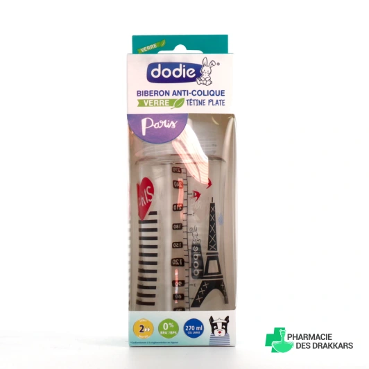 Dodie Sensation+ Biberon Verre Anti-Colique Tétine Plate 0-6 mois